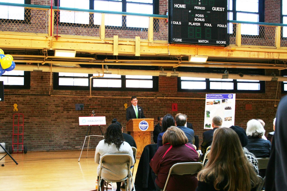 Mayor Marty Walsh at the Paris Street Community Center event.